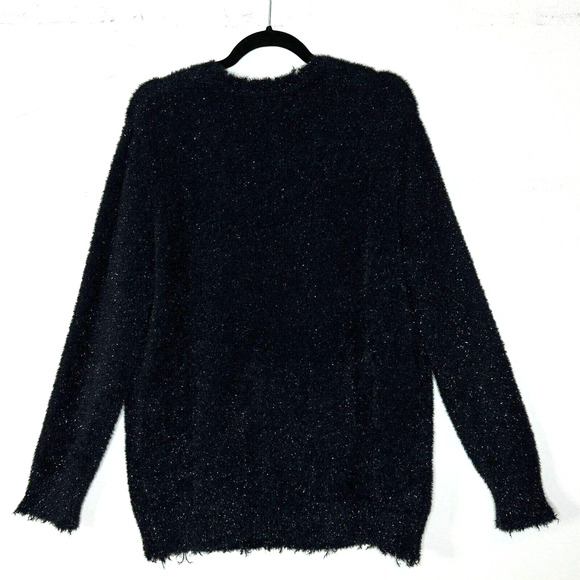 Sandrine Rose Eyelash Metallic Sparkle Sweater Black Women Medium NWT - Picture 3 of 11